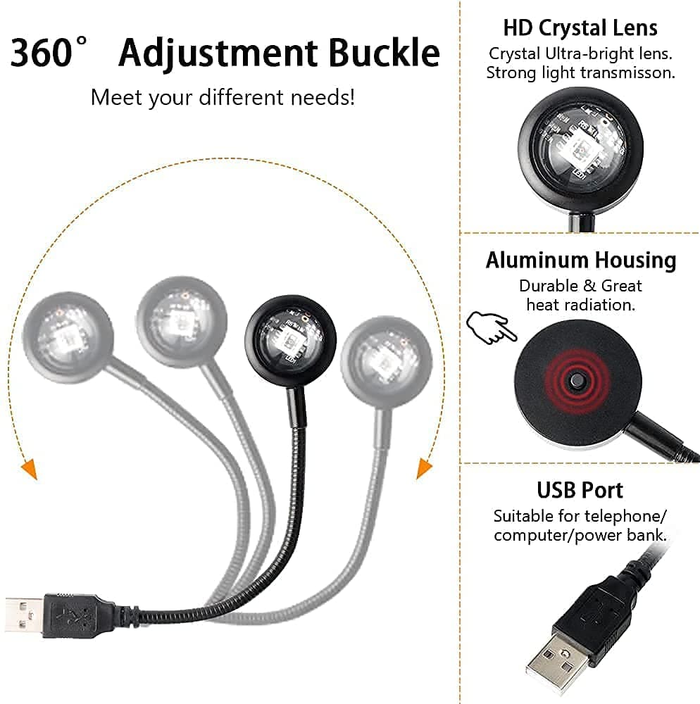 SB-Powered Mini RGB Sunset Projection Lamp with Plug & Play 360 Adjustable Design