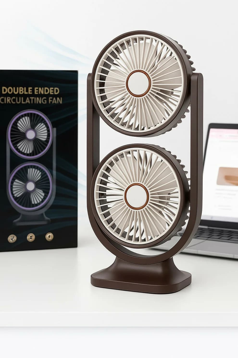 Double Ended Circulating Desk Fan – Dual Head Oscillating Table Fan with Powerful Airflow & Modern Design